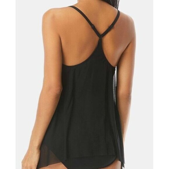 Coco Reef Handkerchief-Hem Sheer Black Flowing Tankini Racerback Top MANY SIZES - Picture 2 of 12